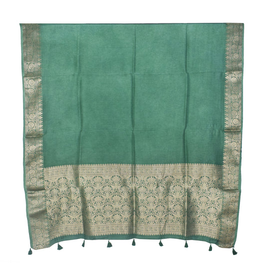 Plain Dyeing Dola Silk Dupatta With Full Nakshi Border & Tassels - 2.5 Mtr Length   -  SKU : AI15901N