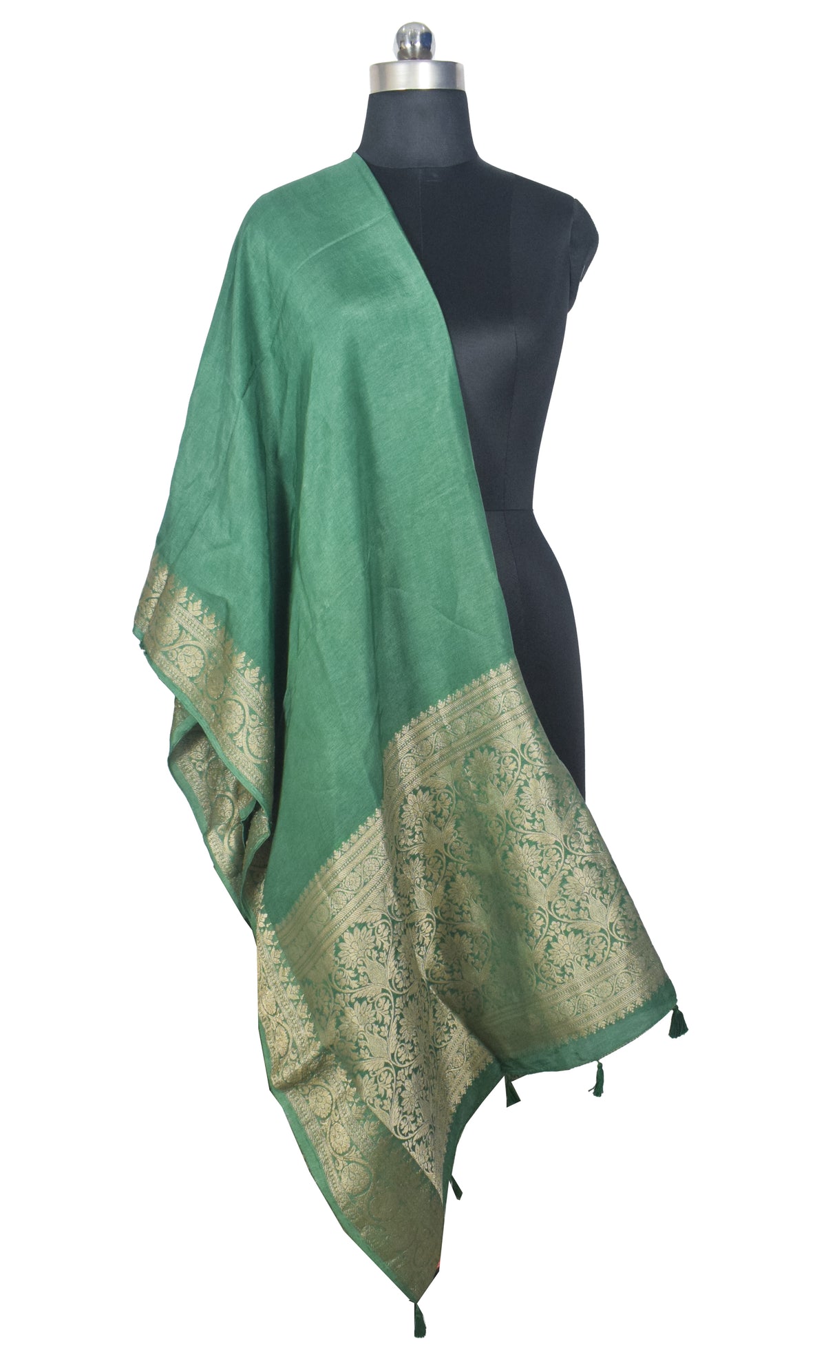 Plain Dyeing Dola Silk Dupatta With Full Nakshi Border & Tassels - 2.5 Mtr Length   -  SKU : AI15901N