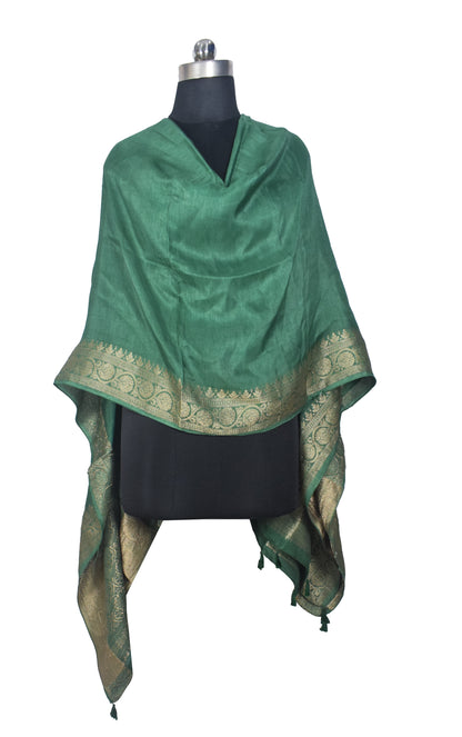 Plain Dyeing Dola Silk Dupatta With Full Nakshi Border & Tassels - 2.5 Mtr Length   -  SKU : AI15901N