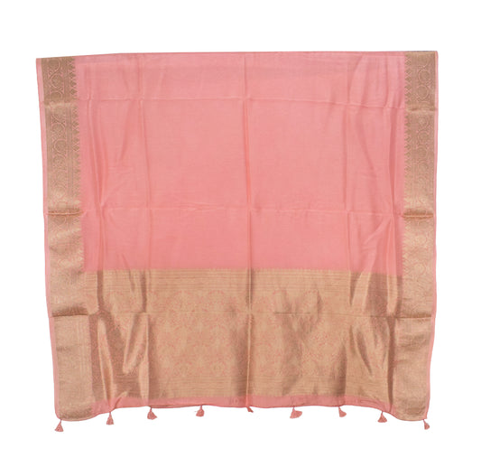 Plain Dyeing Dola Silk Dupatta With Full Nakshi Border & Tassels - 2.5 Mtr Length   -  SKU : AI15901M