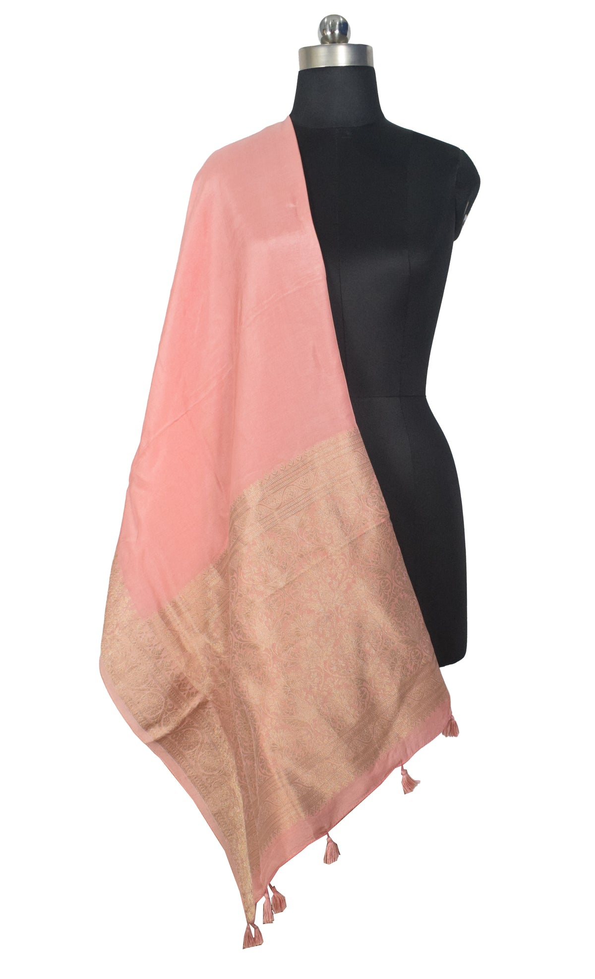 Plain Dyeing Dola Silk Dupatta With Full Nakshi Border & Tassels - 2.5 Mtr Length   -  SKU : AI15901M