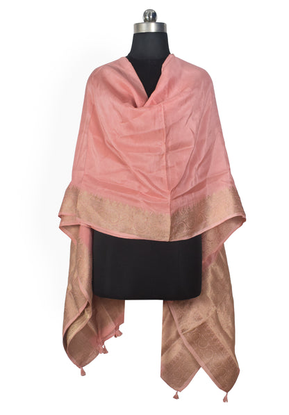 Plain Dyeing Dola Silk Dupatta With Full Nakshi Border & Tassels - 2.5 Mtr Length   -  SKU : AI15901M