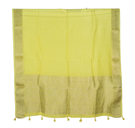 Plain Dyeing Dola Silk Dupatta With Full Nakshi Border & Tassels - 2.5 Mtr Length   -  SKU : AI15901P