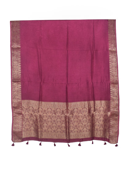 Plain Dyeing Dola Silk Dupatta With Full Nakshi Border & Tassels - 2.5 Mtr Length   -  SKU : ID11901D