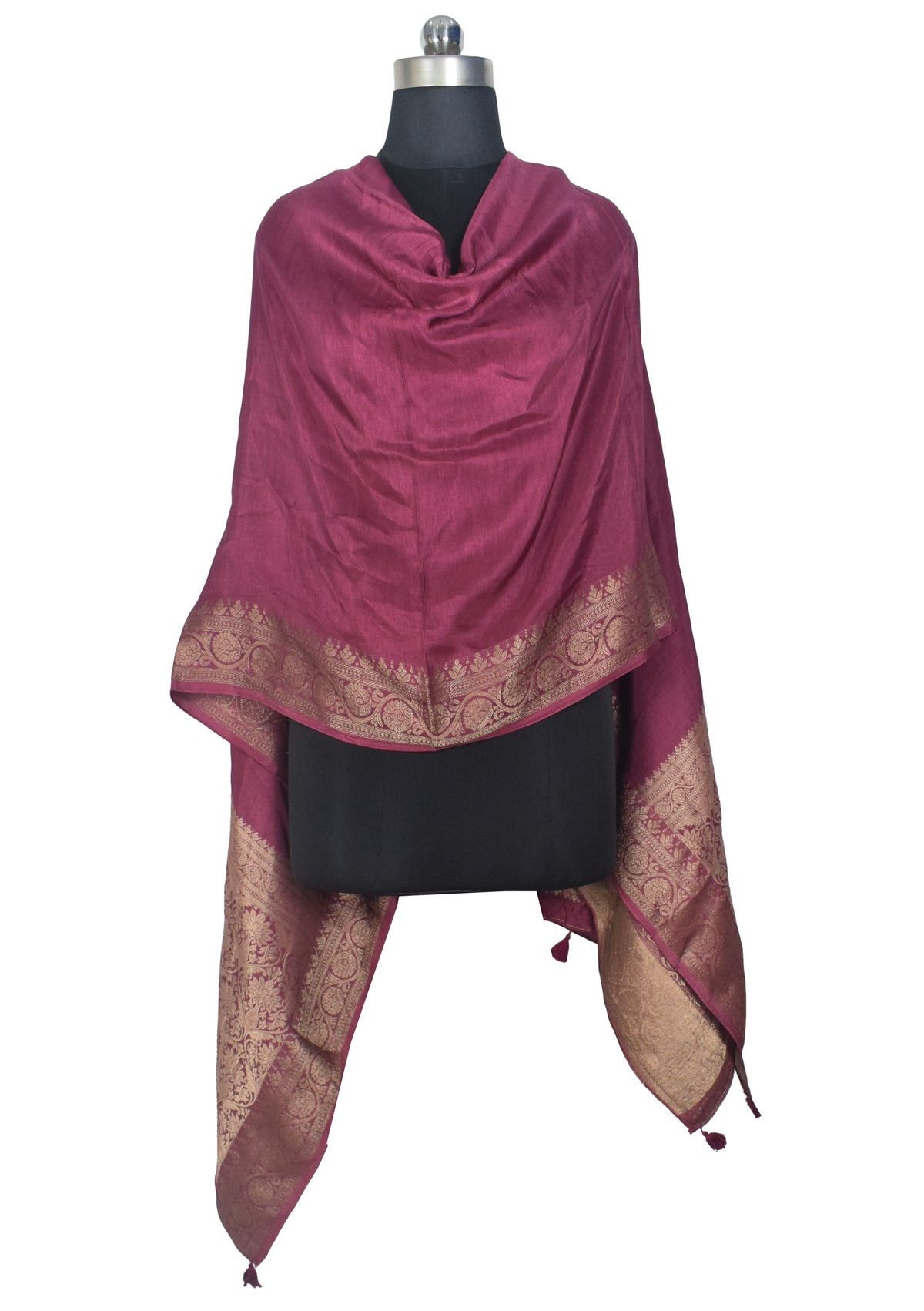 Plain Dyeing Dola Silk Dupatta With Full Nakshi Border & Tassels - 2.5 Mtr Length   -  SKU : ID11901D