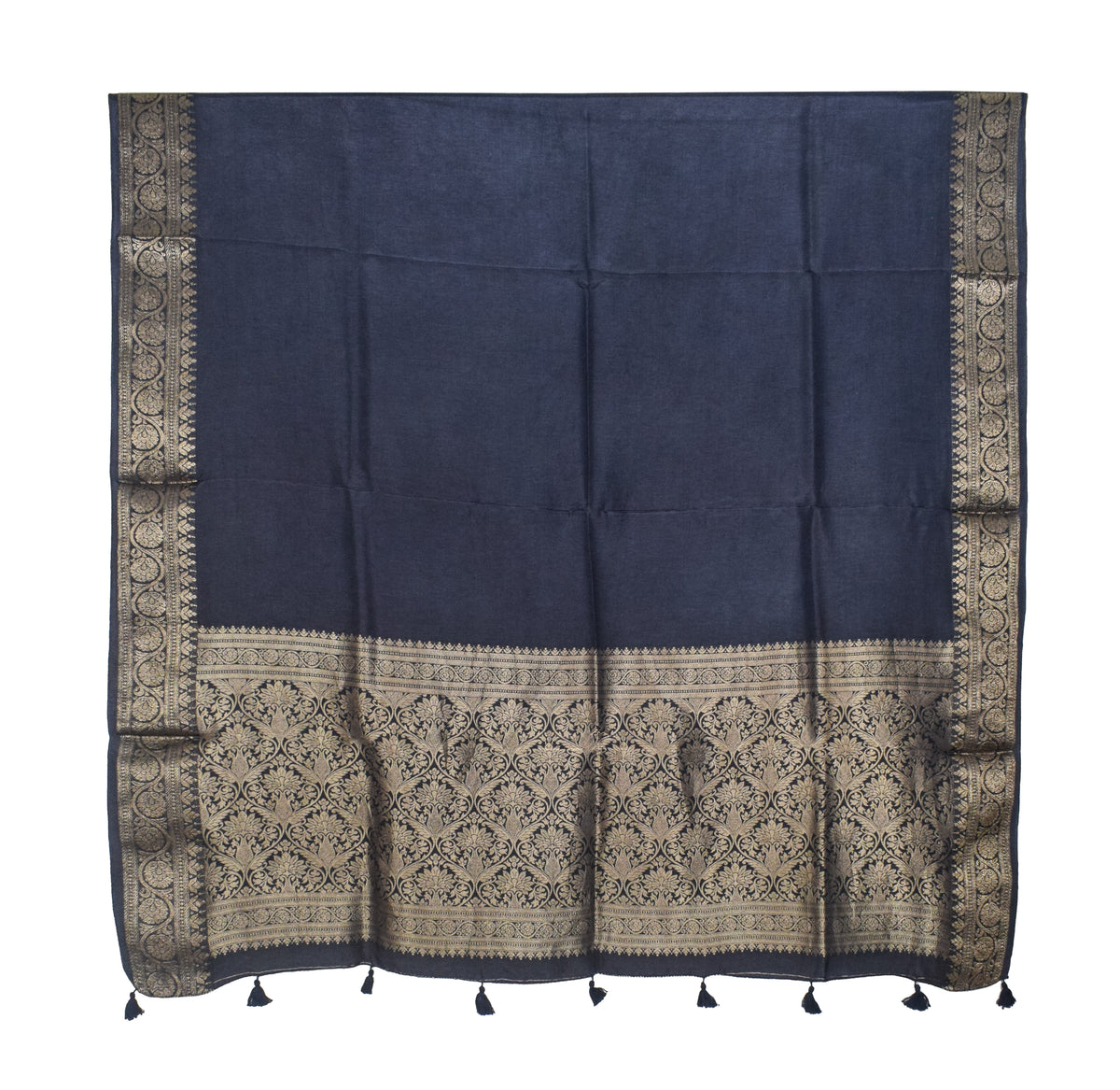 Plain Dyeing Dola Silk Dupatta With Full Nakshi Border & Tassels - 2.5 Mtr Length   -  SKU : AI15901K