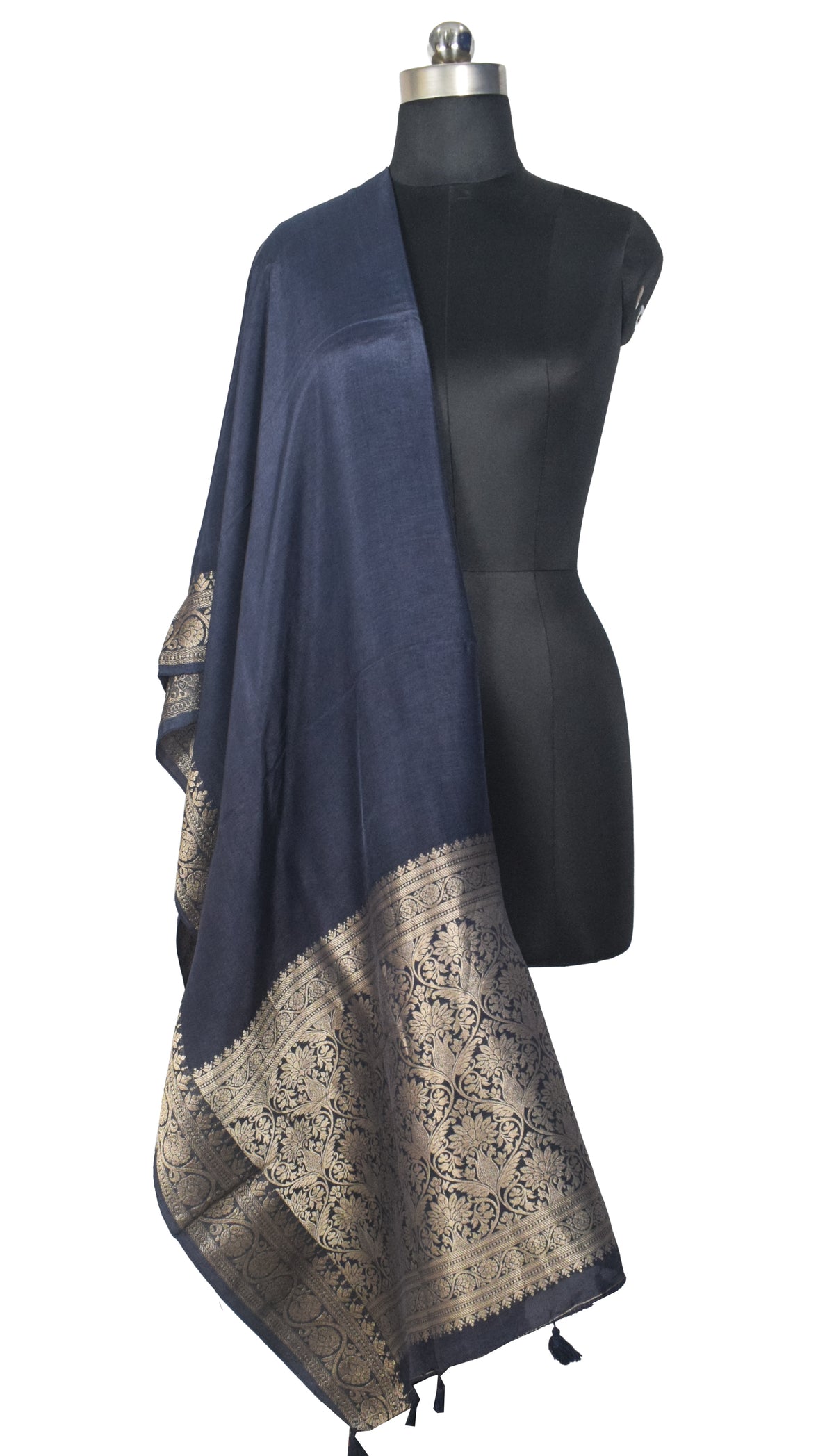 Plain Dyeing Dola Silk Dupatta With Full Nakshi Border & Tassels - 2.5 Mtr Length   -  SKU : AI15901K