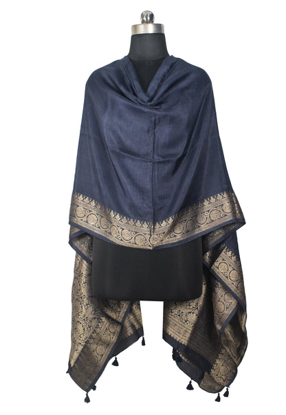 Plain Dyeing Dola Silk Dupatta With Full Nakshi Border & Tassels - 2.5 Mtr Length   -  SKU : AI15901K