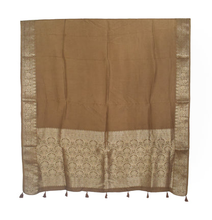 Plain Dyeing Dola Silk Dupatta With Full Nakshi Border & Tassels - 2.5 Mtr Length   -  SKU : ID11901B