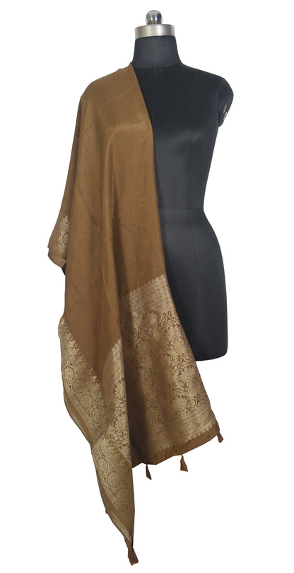 Plain Dyeing Dola Silk Dupatta With Full Nakshi Border & Tassels - 2.5 Mtr Length   -  SKU : ID11901B