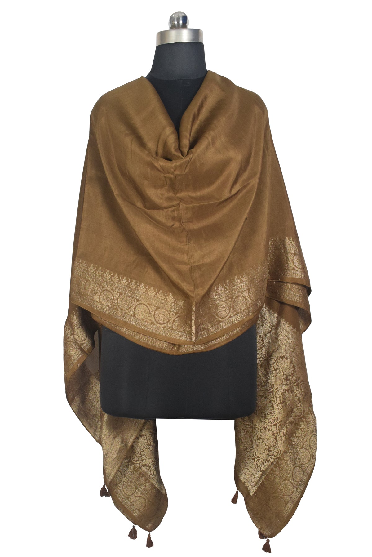 Plain Dyeing Dola Silk Dupatta With Full Nakshi Border & Tassels - 2.5 Mtr Length   -  SKU : ID11901B