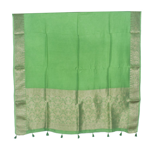 Plain Dyeing Dola Silk Dupatta With Full Nakshi Border & Tassels - 2.5 Mtr Length   -  SKU : AI15901I