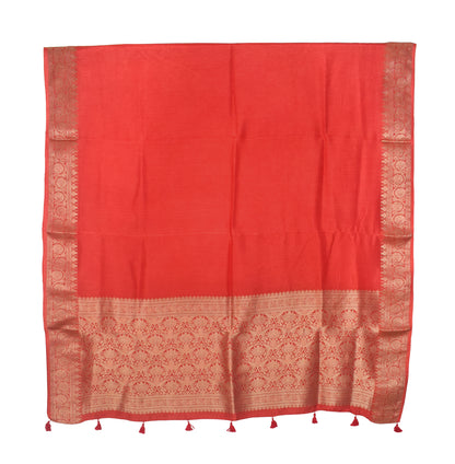 Plain Dyeing Dola Silk Dupatta With Full Nakshi Border & Tassels - 2.5 Mtr Length   -  SKU : ID11901A