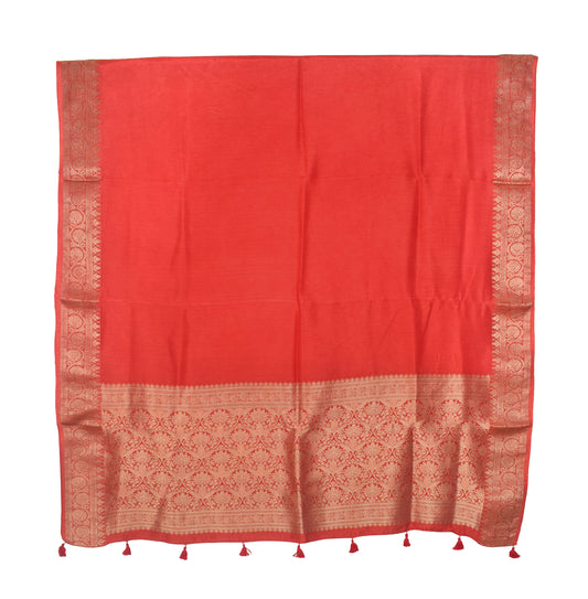 Plain Dyeing Dola Silk Dupatta With Full Nakshi Border & Tassels - 2.5 Mtr Length   -  SKU : ID11901A