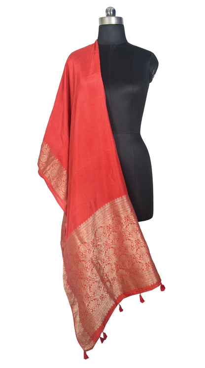 Plain Dyeing Dola Silk Dupatta With Full Nakshi Border & Tassels - 2.5 Mtr Length   -  SKU : ID11901A