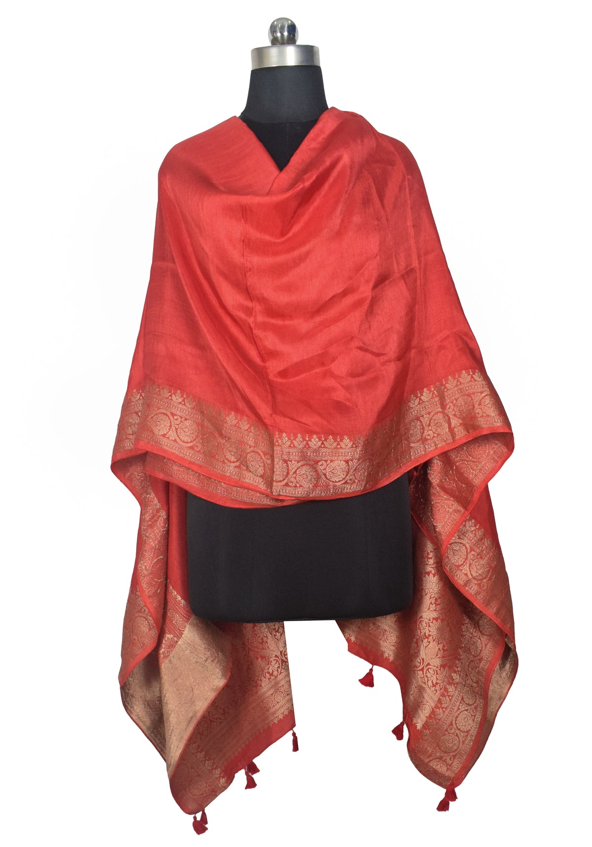 Plain Dyeing Dola Silk Dupatta With Full Nakshi Border & Tassels - 2.5 Mtr Length   -  SKU : ID11901A