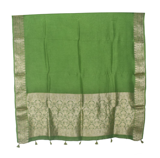Plain Dyeing Dola Silk Dupatta With Full Nakshi Border & Tassels - 2.5 Mtr Length   -  SKU : AI15901H