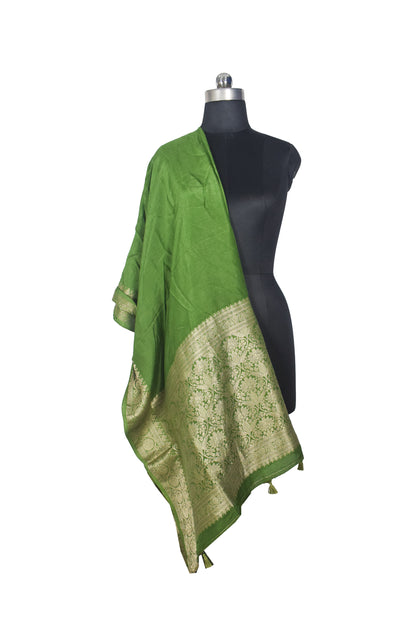 Plain Dyeing Dola Silk Dupatta With Full Nakshi Border & Tassels - 2.5 Mtr Length   -  SKU : AI15901H