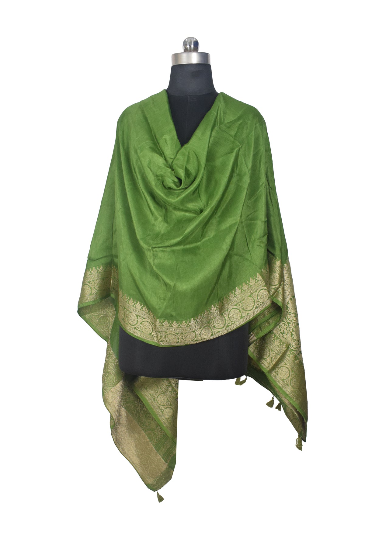 Plain Dyeing Dola Silk Dupatta With Full Nakshi Border & Tassels - 2.5 Mtr Length   -  SKU : AI15901H