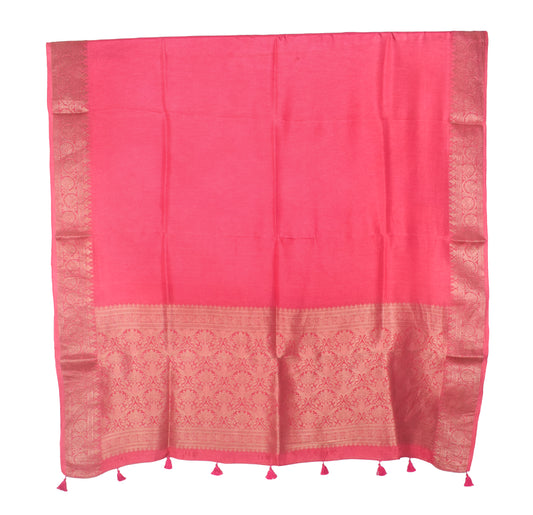 Plain Dyeing Dola Silk Dupatta With Full Nakshi Border & Tassels - 2.5 Mtr Length   -  SKU : AI15901B