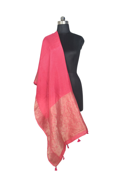 Plain Dyeing Dola Silk Dupatta With Full Nakshi Border & Tassels - 2.5 Mtr Length   -  SKU : AI15901B