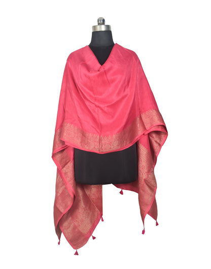 Plain Dyeing Dola Silk Dupatta With Full Nakshi Border & Tassels - 2.5 Mtr Length   -  SKU : AI15901B