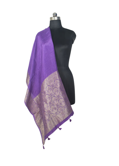 Plain Dyeing Dola Silk Dupatta With Full Nakshi Border & Tassels - 2.5 Mtr Length   -  SKU : AI15901A