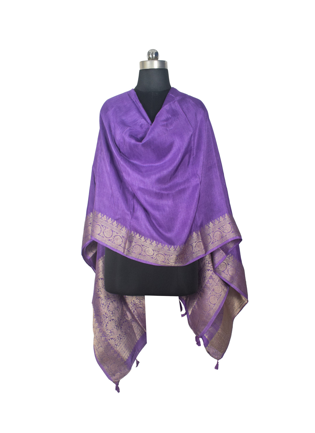 Plain Dyeing Dola Silk Dupatta With Full Nakshi Border & Tassels - 2.5 Mtr Length   -  SKU : AI15901A