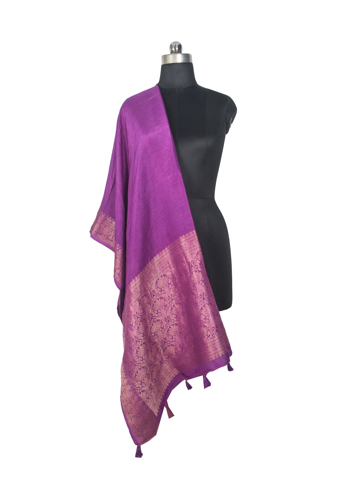 Plain Dyeing Dola Silk Dupatta With Full Nakshi Border & Tassels - 2.5 Mtr Length   -  SKU : AI15901O