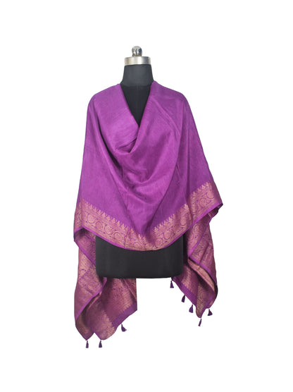 Plain Dyeing Dola Silk Dupatta With Full Nakshi Border & Tassels - 2.5 Mtr Length   -  SKU : AI15901O