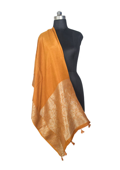 Plain Dyeing Dola Silk Dupatta With Full Nakshi Border & Tassels - 2.5 Mtr Length   -  SKU : AI15901C