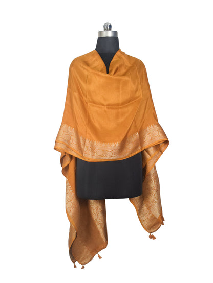 Plain Dyeing Dola Silk Dupatta With Full Nakshi Border & Tassels - 2.5 Mtr Length   -  SKU : AI15901C