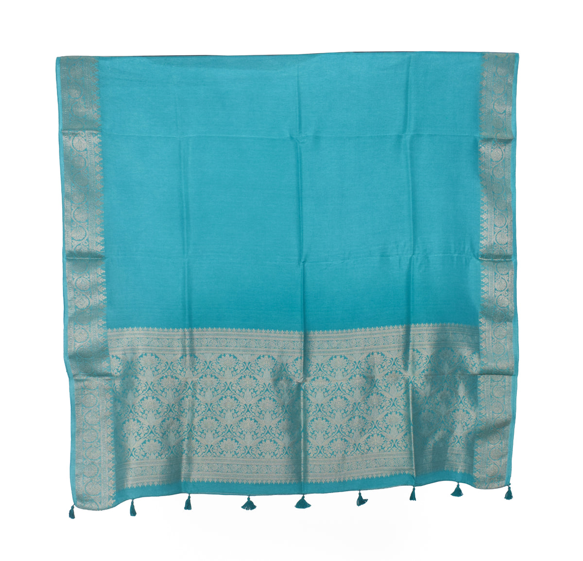 Plain Dyeing Dola Silk Dupatta With Full Nakshi Border & Tassels - 2.5 Mtr Length   -  SKU : AI15901J