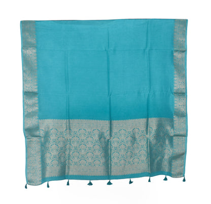 Plain Dyeing Dola Silk Dupatta With Full Nakshi Border & Tassels - 2.5 Mtr Length   -  SKU : AI15901J