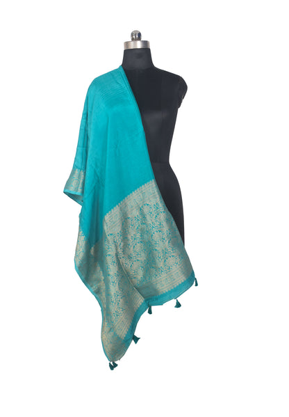Plain Dyeing Dola Silk Dupatta With Full Nakshi Border & Tassels - 2.5 Mtr Length   -  SKU : AI15901J
