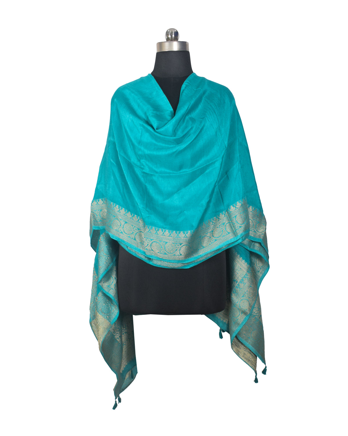 Plain Dyeing Dola Silk Dupatta With Full Nakshi Border & Tassels - 2.5 Mtr Length   -  SKU : AI15901J