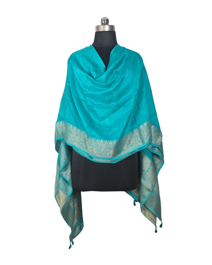 Plain Dyeing Dola Silk Dupatta With Full Nakshi Border & Tassels - 2.5 Mtr Length   -  SKU : AI15901J