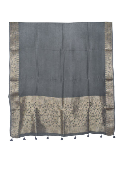 Plain Dyeing Dola Silk Dupatta With Full Nakshi Border & Tassels - 2.5 Mtr Length   -  SKU : AI15901F