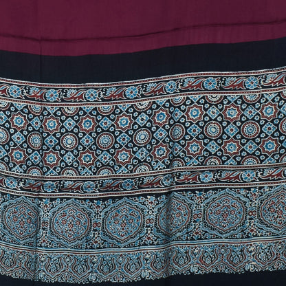 Ajrakh Modal Silk Part Natural Dye Half Plain Dyeing Hand Block Print Dupatta with Tassels - 2.5 Mtr Length    -  SKU : AI20104B