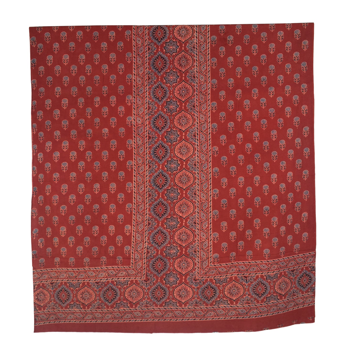 Ajrakh Cotton Natural Dye Three Colour Full Printed Hand Block Print Dress Material with 44 Inch wide Dupatta - 2.5 Mt Top    -  SKU : AI03501Y