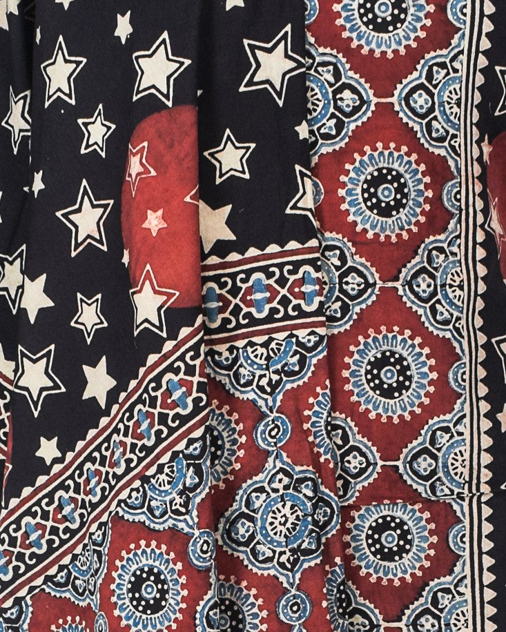 Ajrakh Cotton Natural Dye Three Colour Full Printed Hand Block Print Dress Material with 44 Inch wide Dupatta - 2.5 Mt Top    -  SKU : ID26501H