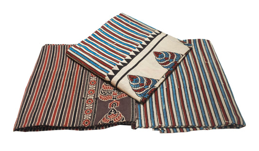 Ajrakh Cotton Natural Dye Three Colour Full Printed Hand Block Print Dress Material with 44 Inch wide Dupatta - 2.5 Mt Top    -  SKU : AI0350AB