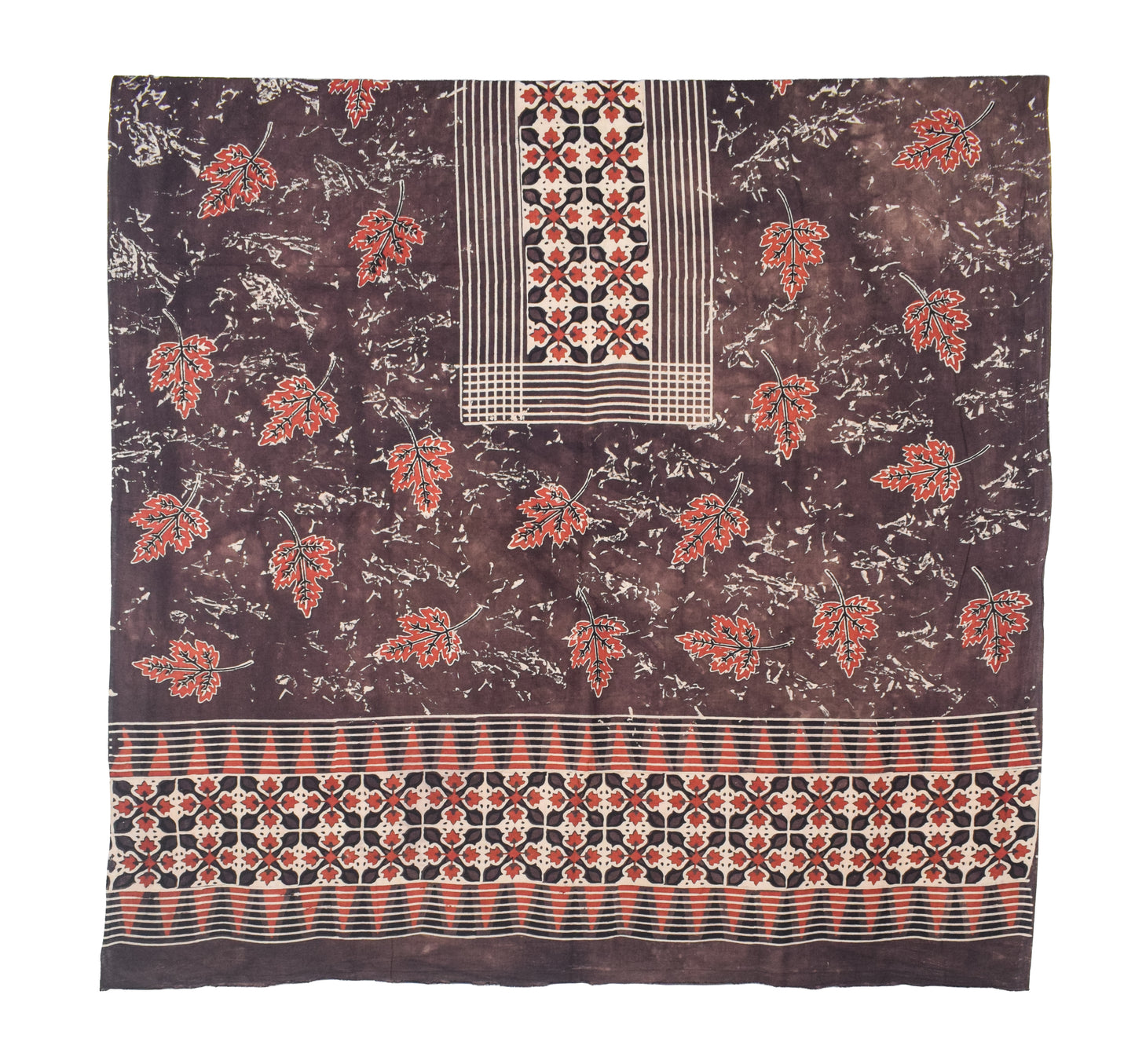 Ajrakh Cotton Natural Dye Three Colour Print | 3 Kam | Hand Block Print Dress Material with 44 Inch wide Dupatta - 2.5 Mt Top   -  SKU : AI03701M