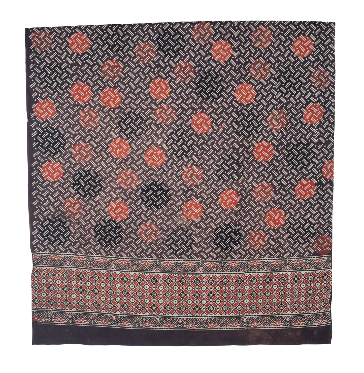 Ajrakh Cotton Natural Dye Three Colour Print | 3 Kam | Hand Block Print Dress Material with 44 Inch wide Dupatta - 2.5 Mt Top   -  SKU : AI03701N