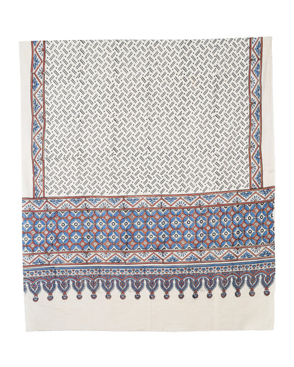 Ajrakh Cotton Natural Dye Three Colour Print | 3 Kam | Hand Block Print Dress Material with 44 Inch wide Dupatta - 2.5 Mt Top   -  SKU : AI03701N