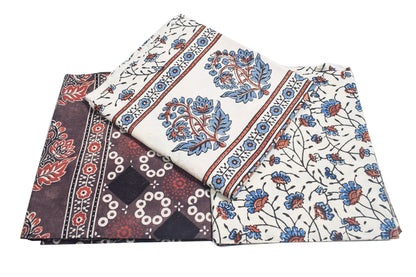 Ajrakh Cotton Natural Dye Three Colour Print | 3 Kam | Hand Block Print Dress Material with 44 Inch wide Dupatta - 2.5 Mt Top   -  SKU : AI03701O