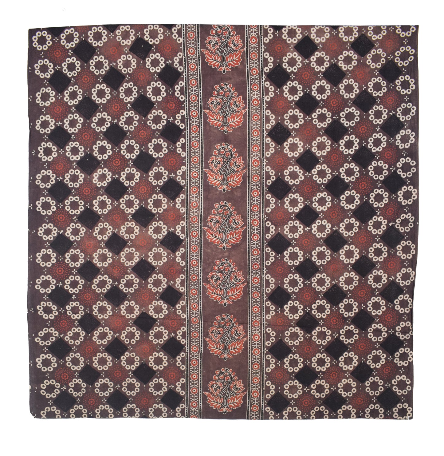 Ajrakh Cotton Natural Dye Three Colour Print | 3 Kam | Hand Block Print Dress Material with 44 Inch wide Dupatta - 2.5 Mt Top   -  SKU : AI03701O