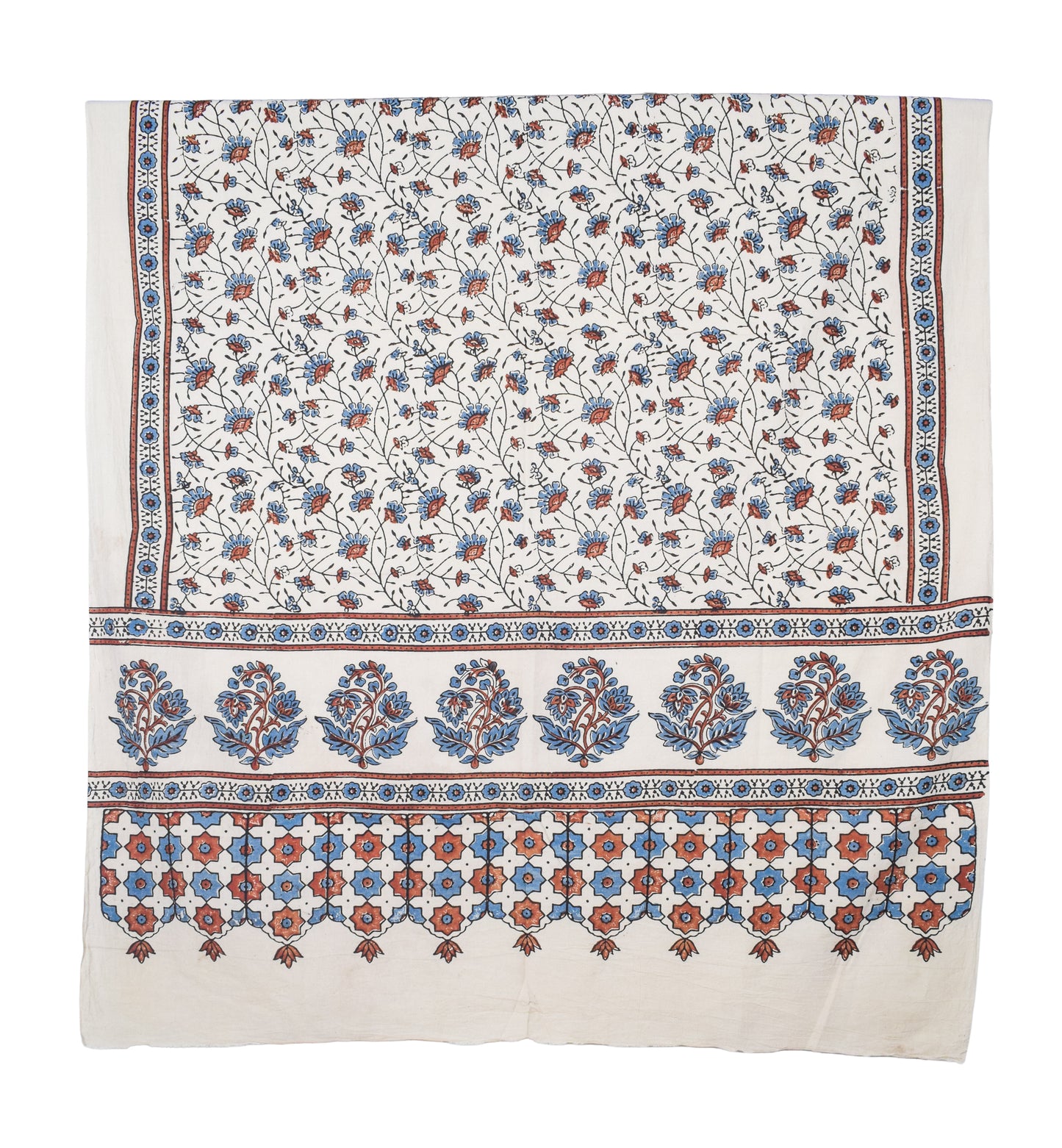Ajrakh Cotton Natural Dye Three Colour Print | 3 Kam | Hand Block Print Dress Material with 44 Inch wide Dupatta - 2.5 Mt Top   -  SKU : AI03701O