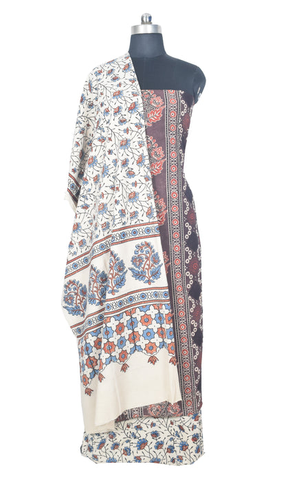 Ajrakh Cotton Natural Dye Three Colour Print | 3 Kam | Hand Block Print Dress Material with 44 Inch wide Dupatta - 2.5 Mt Top   -  SKU : AI03701O