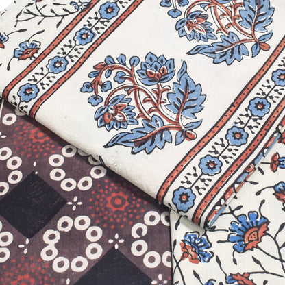 Ajrakh Cotton Natural Dye Three Colour Print | 3 Kam | Hand Block Print Dress Material with 44 Inch wide Dupatta - 2.5 Mt Top   -  SKU : AI03701O